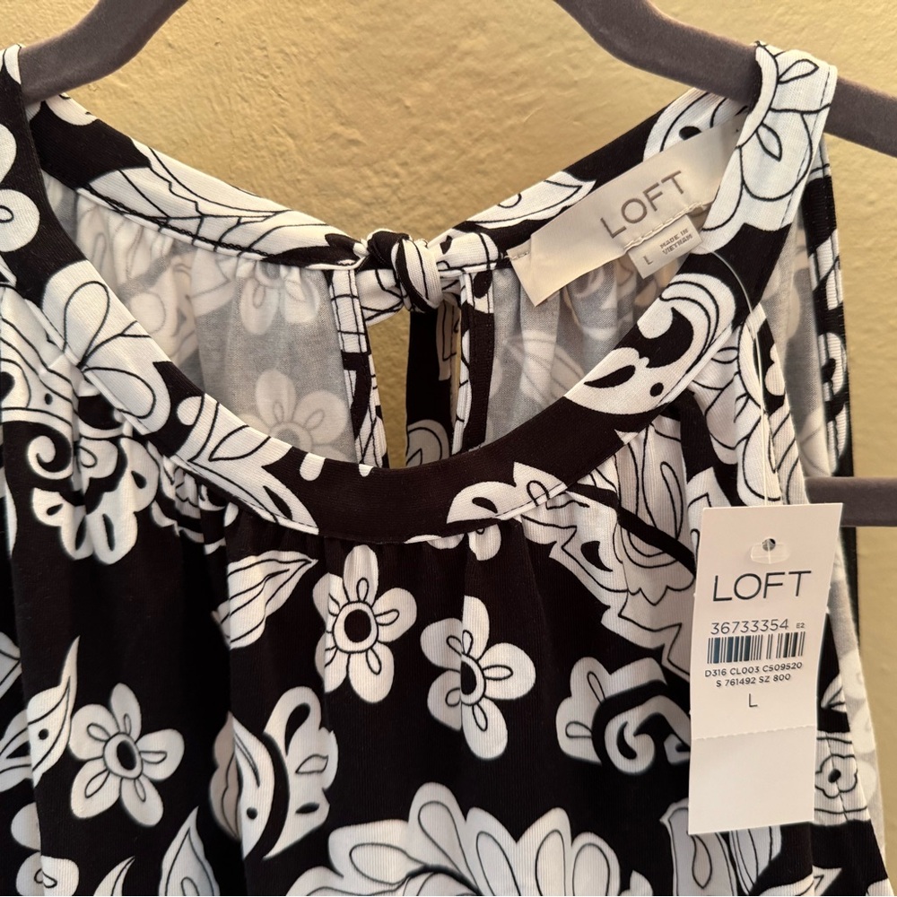 LOFT Black and White Floral Halter Dress - Picture 3 of 5